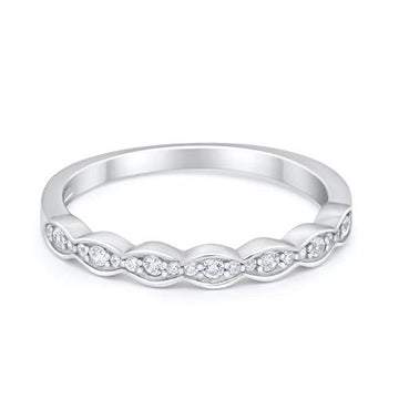 Half Eternity Wedding Band Round Simulated Cubic Zirconia 925 Sterling Silver